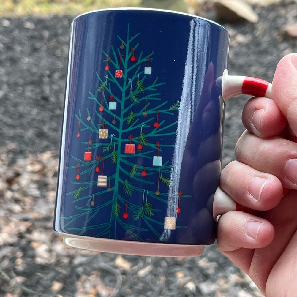 🤩 Mug Sale! Starbucks Blue Christmas Tree Mug With Candy Cane Handle EUC - Picture 8 of 8